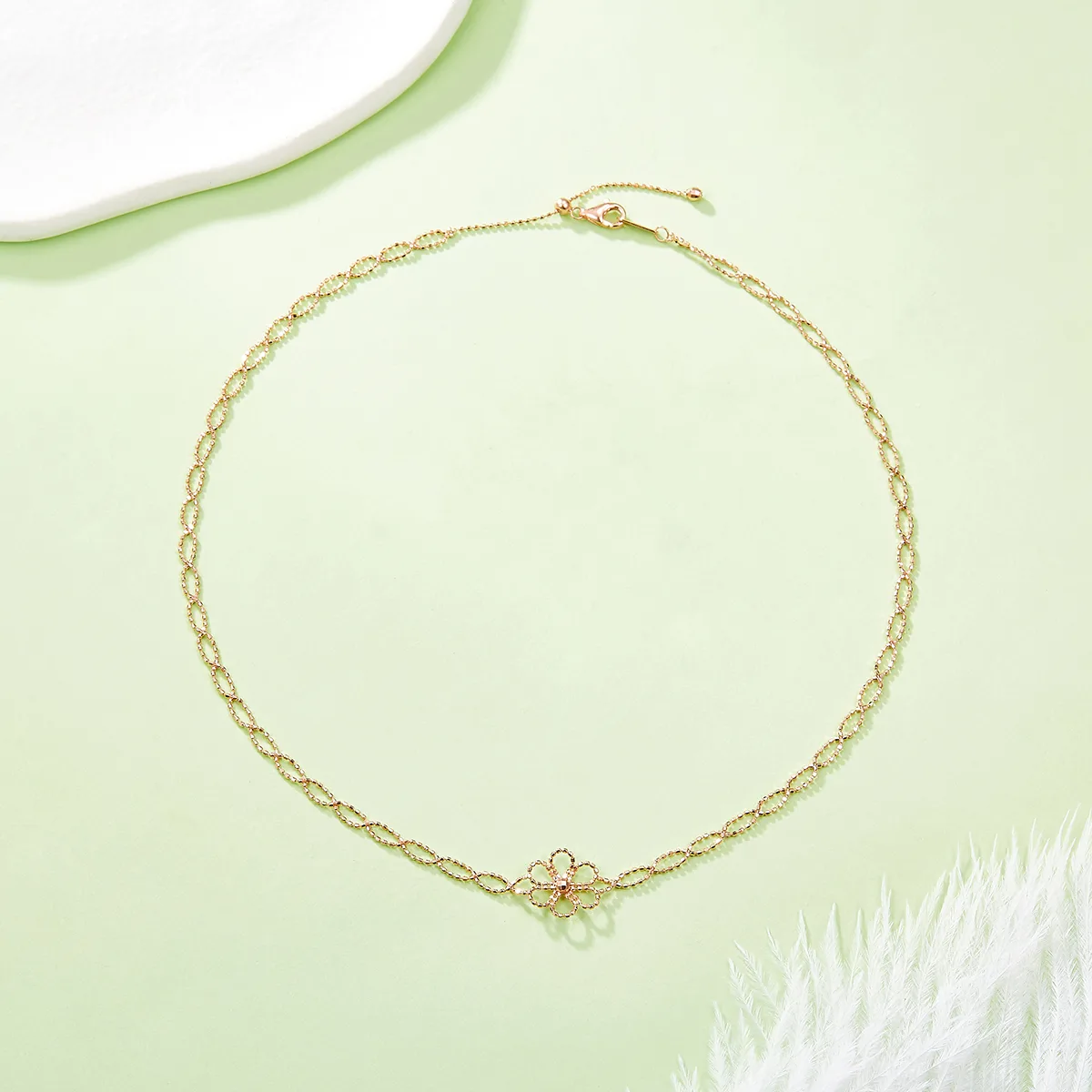 K001 S925 Silver 18K Gold Large Woven Lace Flower Necklace