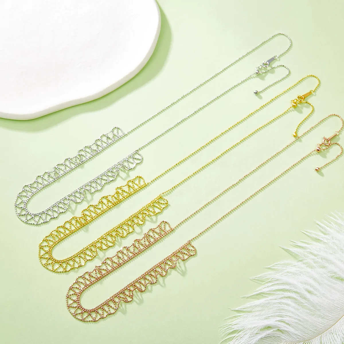 K007 S925 Silver 18K Gold Large Woven Lace Necklace