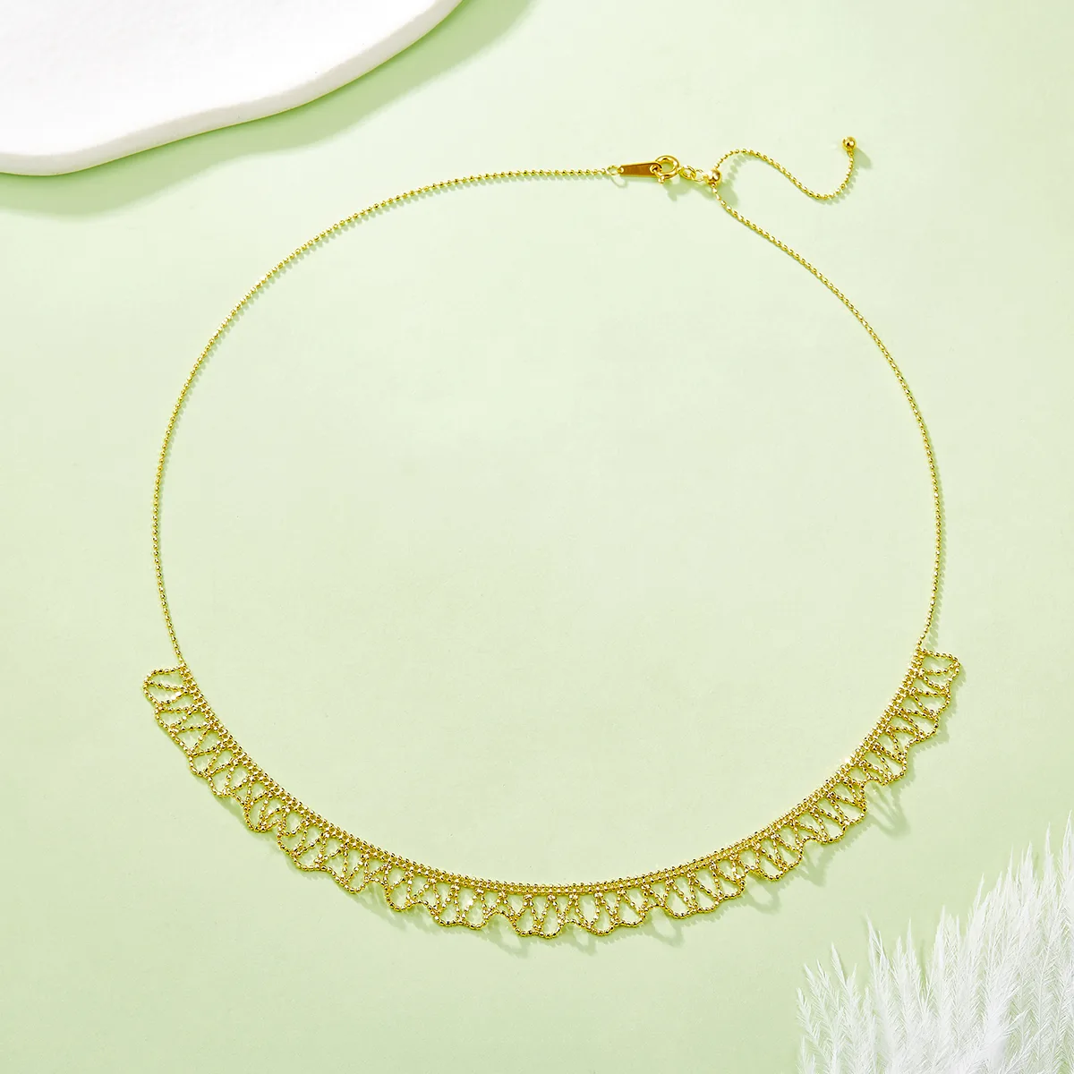 K007 S925 Silver 18K Gold Large Woven Lace Necklace