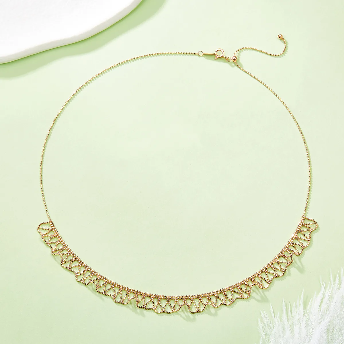 K007 S925 Silver 18K Gold Large Woven Lace Necklace