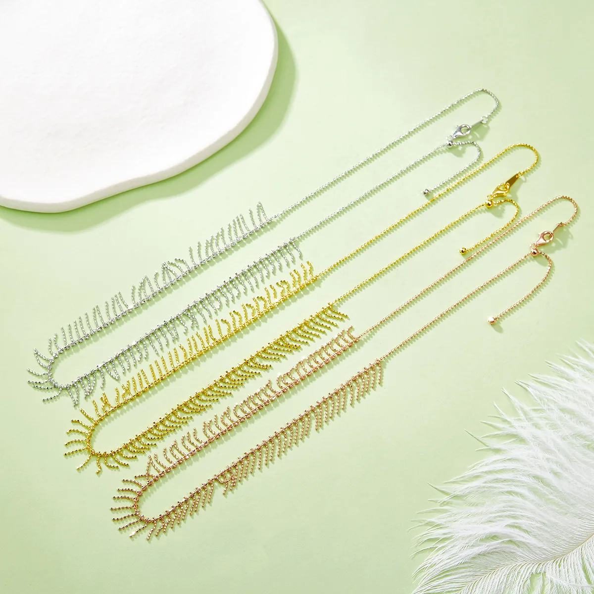 K009 S925 Silver 18K Gold Large Woven Tassel Necklace