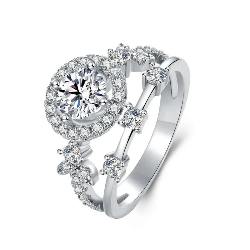 R221116019 S925 Silver 18K White Gold Round Moissanite Fashion Anniversary Ring Women's Ring Center Stone 1.0ct