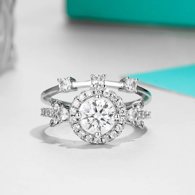 R221116019 S925 Silver 18K White Gold Round Moissanite Fashion Anniversary Ring Women's Ring Center Stone 1.0ct