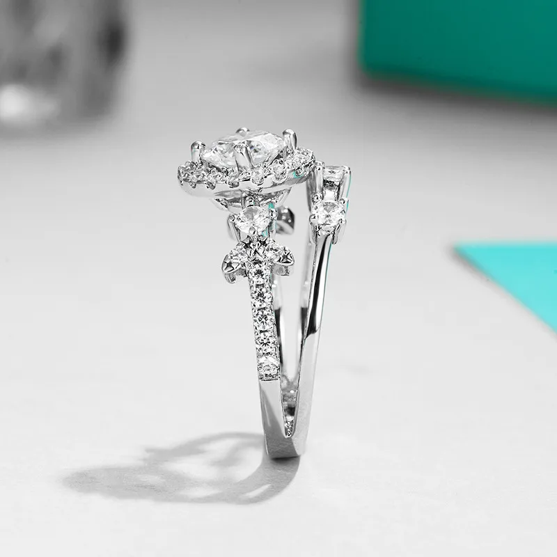 R221116019 S925 Silver 18K White Gold Round Moissanite Fashion Anniversary Ring Women's Ring Center Stone 1.0ct