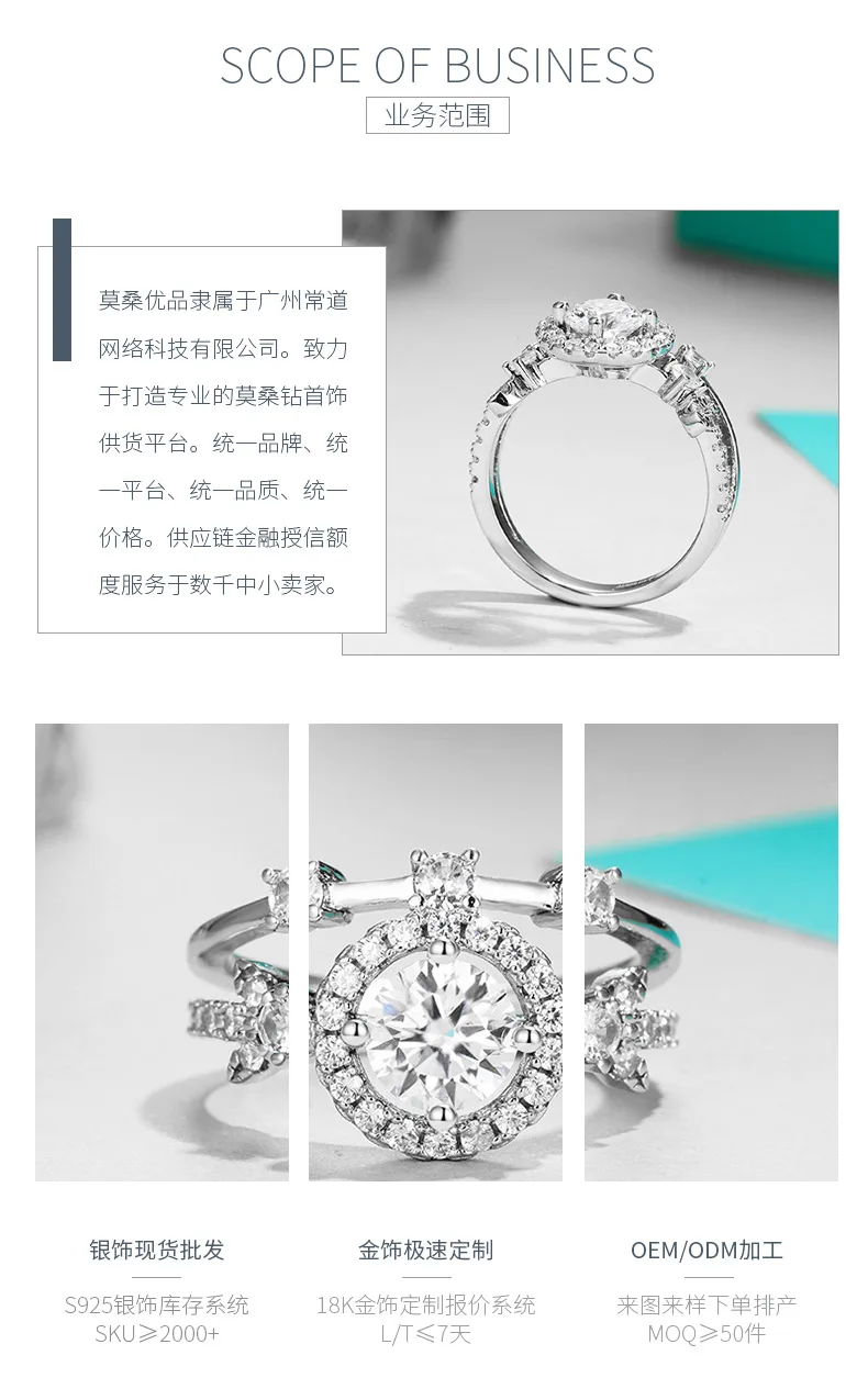 R221116019 S925 Silver 18K White Gold Round Moissanite Fashion Anniversary Ring 