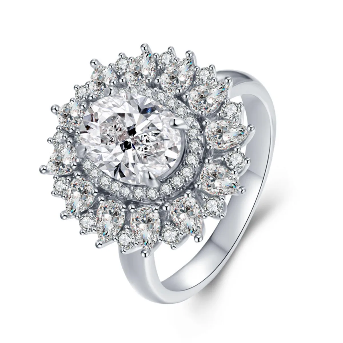 R230203029 S925 Silver 18K White Gold Oval Moissanite Luxury Pavé Engagement Ring Women's Ring Center Stone 2.0ct/9*7mm