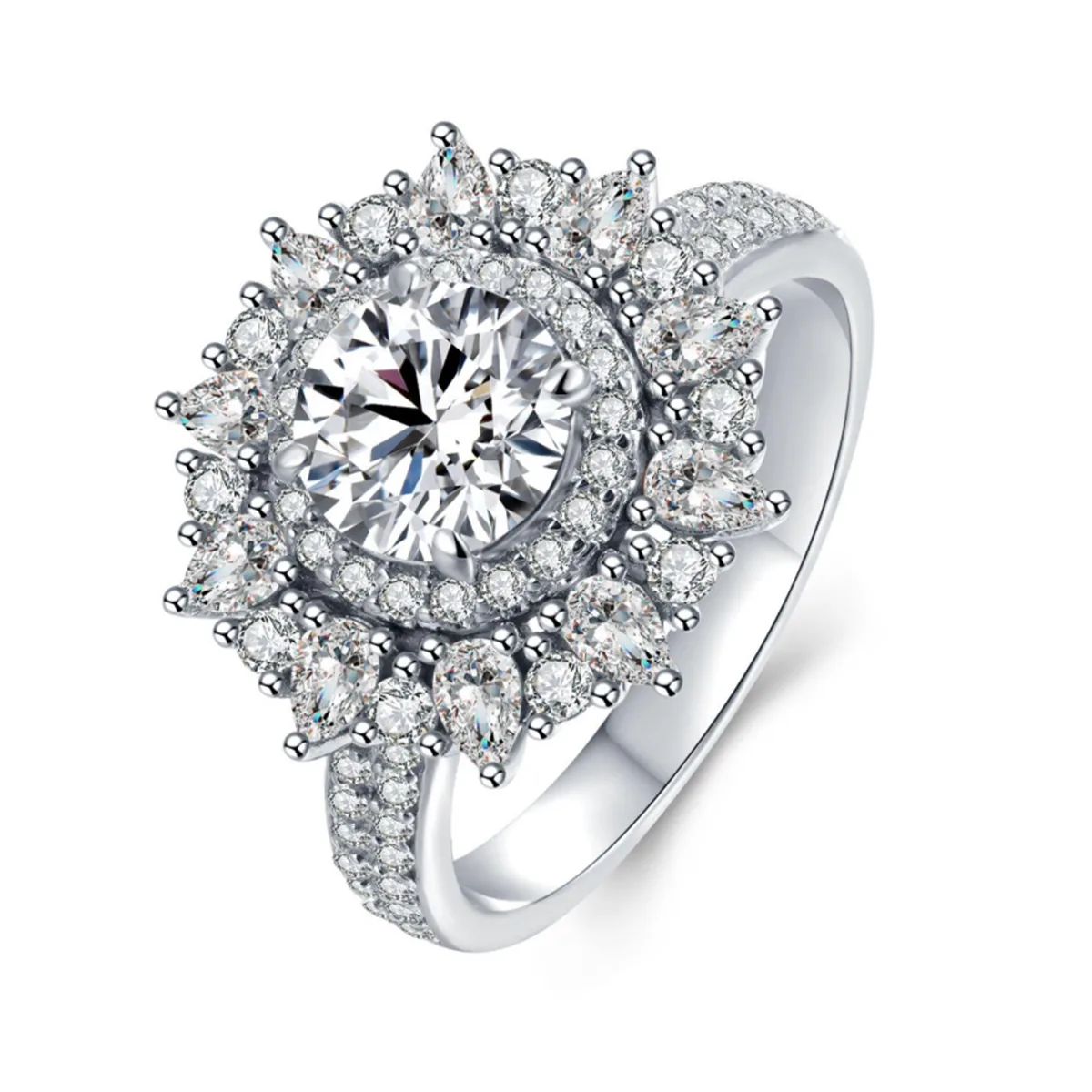 R230201020 S925 Silver 18K White Gold Round Moissanite Luxury Pavé Wedding Band Women's Ring Center Stone 2.0ct/8.0mm