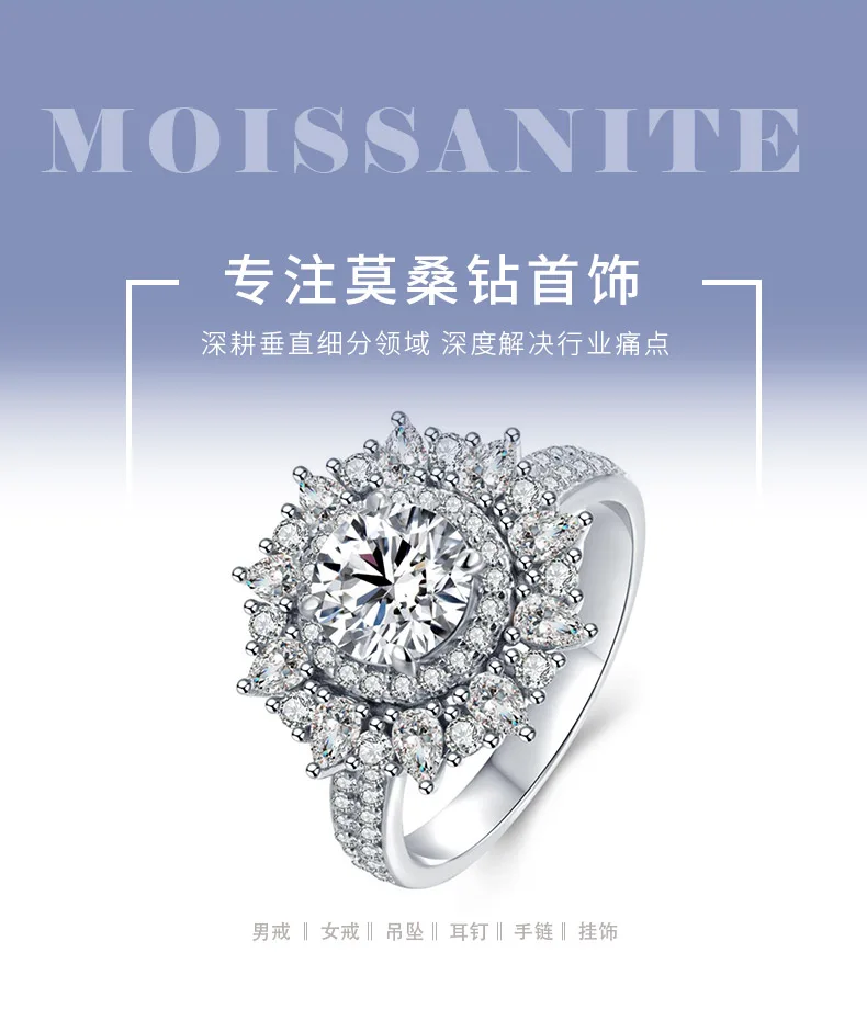 R230201020 S925 Silver 18K White Gold Round Moissanite Luxury Pavé Wedding Band 