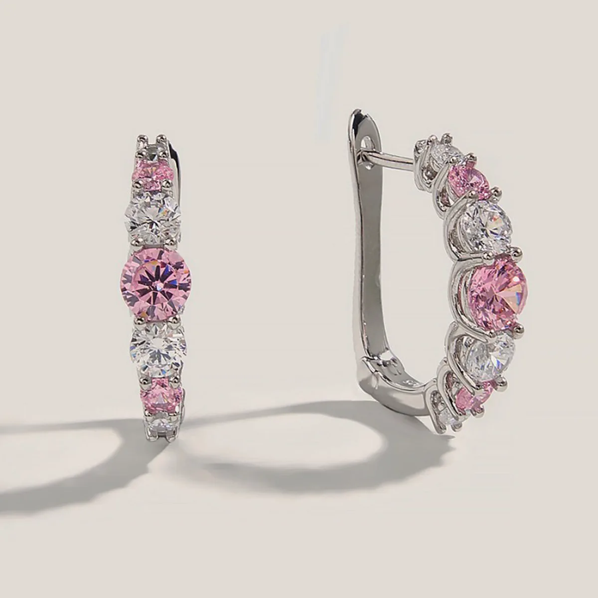 ES04168A2 S925 Silver 18K White Gold Pink High-Carbon Diamond Earrings