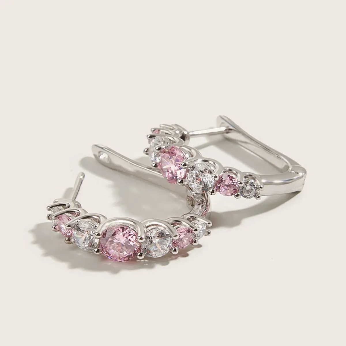 ES04168A2 S925 Silver 18K White Gold Pink High-Carbon Diamond Earrings