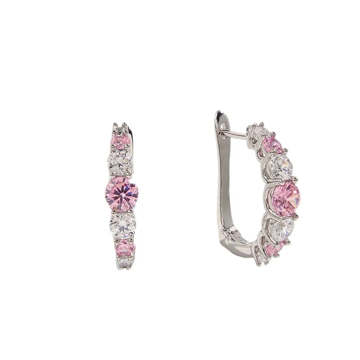 ES04168A2 S925 Silver 18K White Gold Pink High-Carbon Diamond Earrings