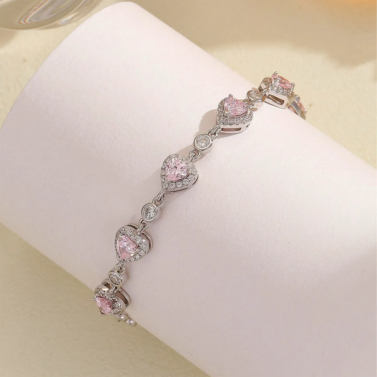 BS01496A3 S925 Silver 18K White Gold Heart High-Carbon Diamond/ Blue Spinel Bracelet