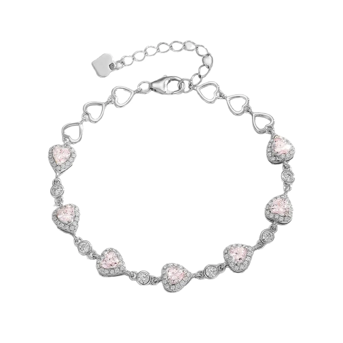 BS01496A3 S925 Silver 18K White Gold Heart High-Carbon Diamond/ Blue Spinel Bracelet