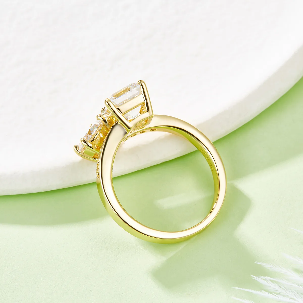 R240927026 S925 Silver 18K Yellow Gold Asscher Round Two-Stone Moissanite Promise Ring Women's Ring 3.0ct