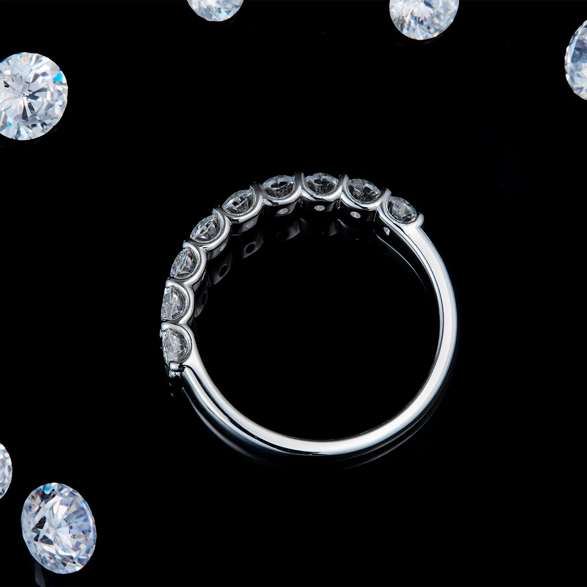 Oval Diamond Band Ring S925 White-Gold-Plated Silver Custom Side Stone Moissanite Promise Ring 2.7ct