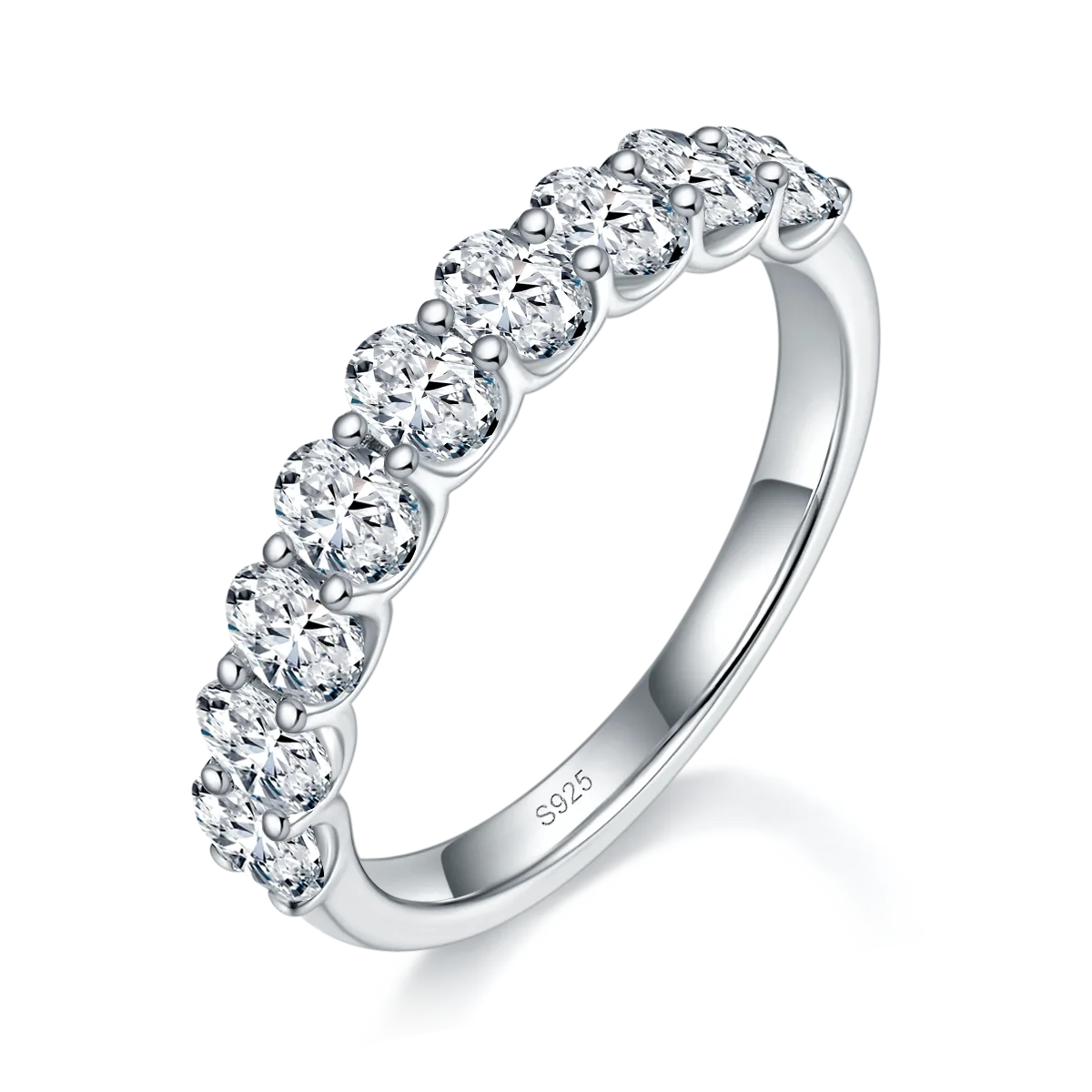 Oval Diamond Band Ring S925 White-Gold-Plated Silver Custom Side Stone Moissanite Promise Ring 2.7ct