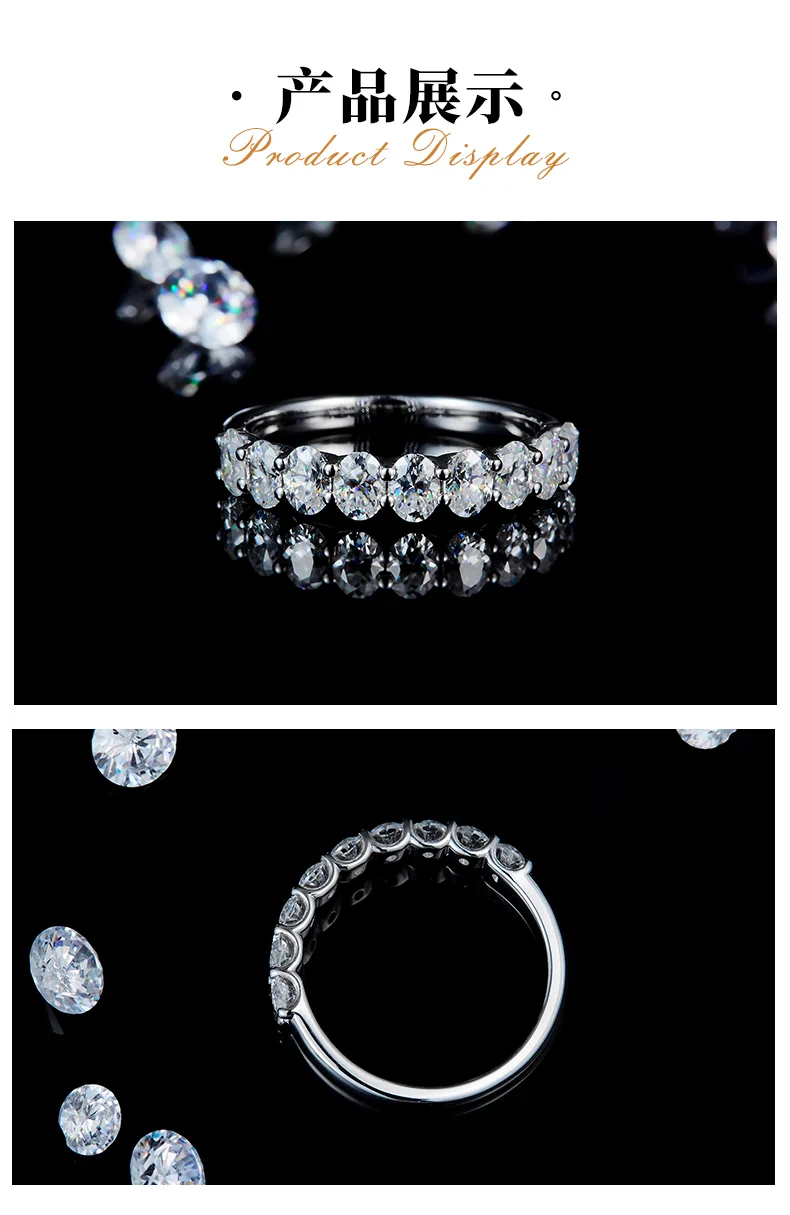 Oval Diamond Band Ring S925 White-Gold-Plated Silver Custom Side Stone Moissanit