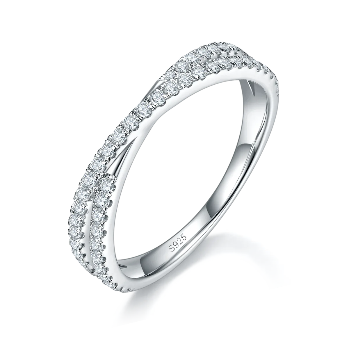 Micro-Pavé Band Ring S925 White-Gold-Plated Silver Custom Side Stone Moissanite Promise Ring 0.41ct
