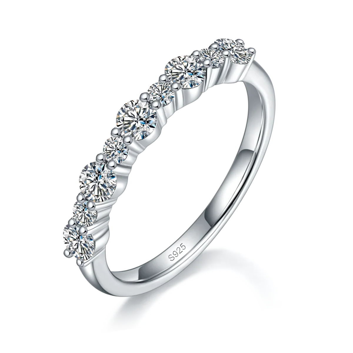 Band Ring S925 White-Gold-Plated Silver Custom Side Stone Moissanite Promise Ring 0.62ct