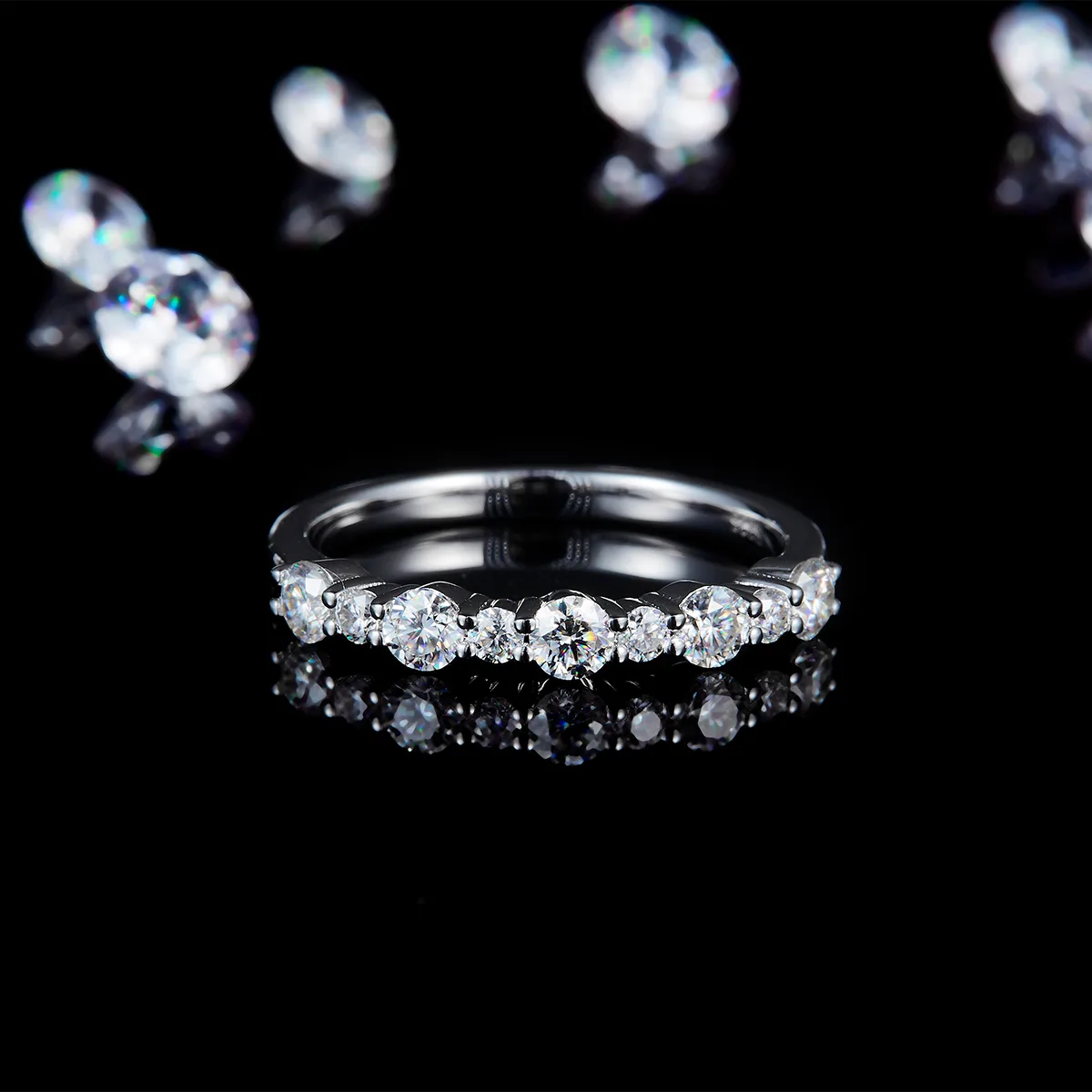 Band Ring S925 White-Gold-Plated Silver Custom Side Stone Moissanite Promise Ring 0.62ct