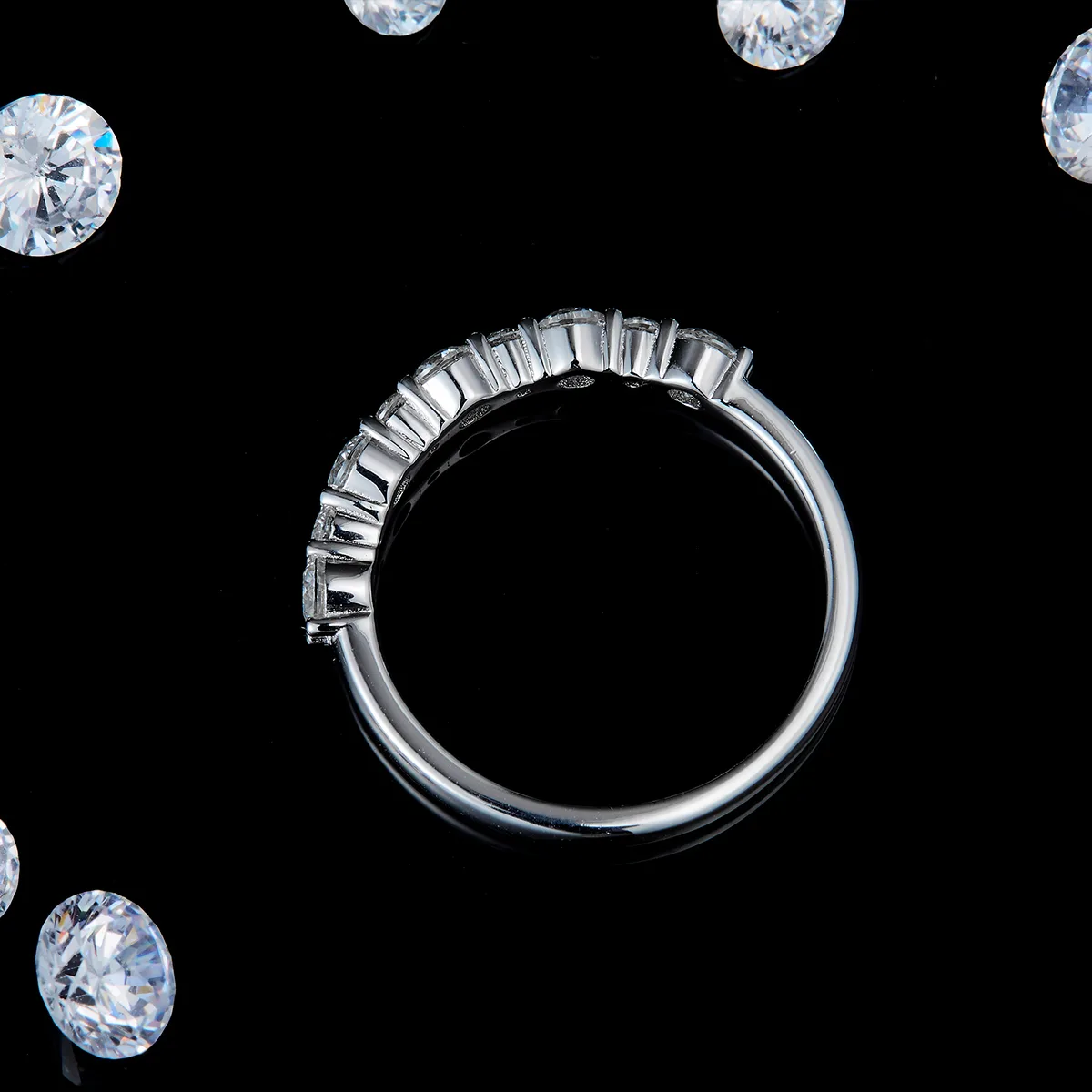 Band Ring S925 White-Gold-Plated Silver Custom Side Stone Moissanite Promise Ring 0.62ct