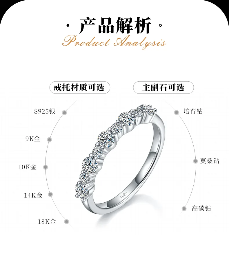 Band Ring S925 White-Gold-Plated Silver Custom Side Stone Moissanite Promise Rin