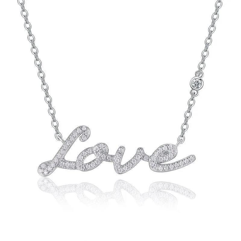 N15645 S925 Silver 18K White Gold LOVE Moissanite Necklace 0.41ct