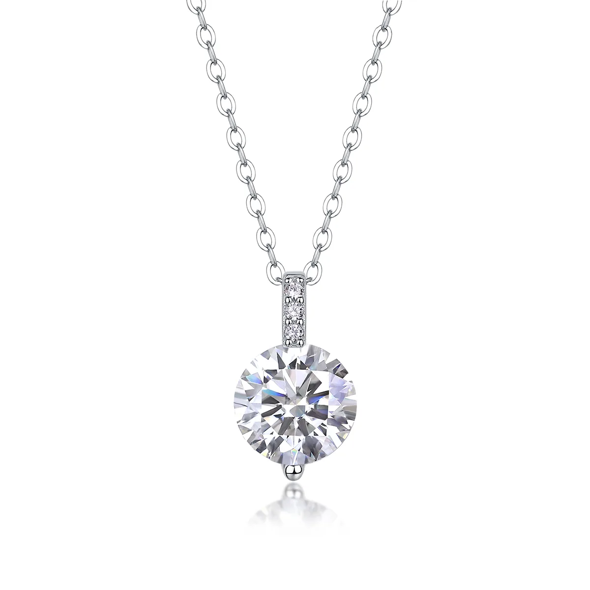 P13644-8.0 S925 Silver 18K White Gold Minimalist Moissanite Necklace 2.0ct