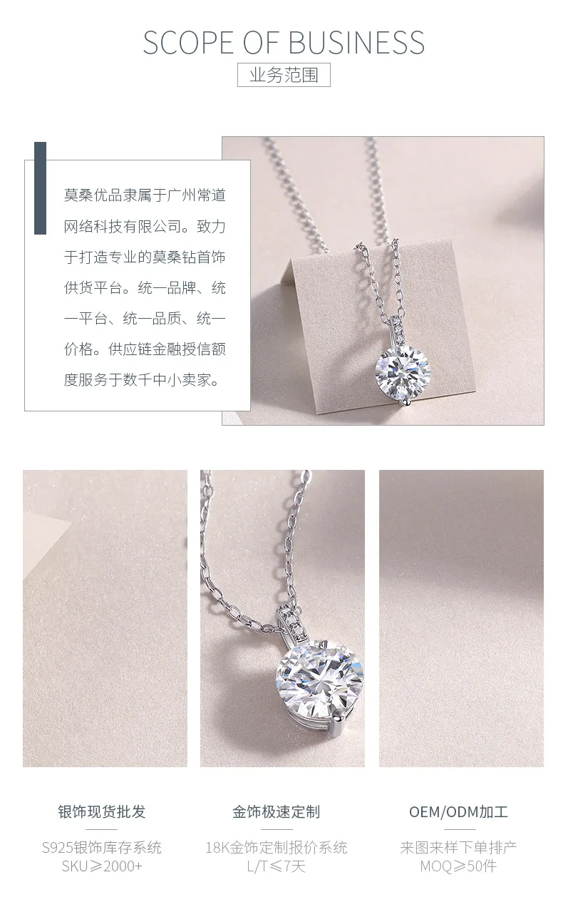 P13644-8.0 S925 Silver 18K White Gold Minimalist Moissanite Necklace 2.0ct detai