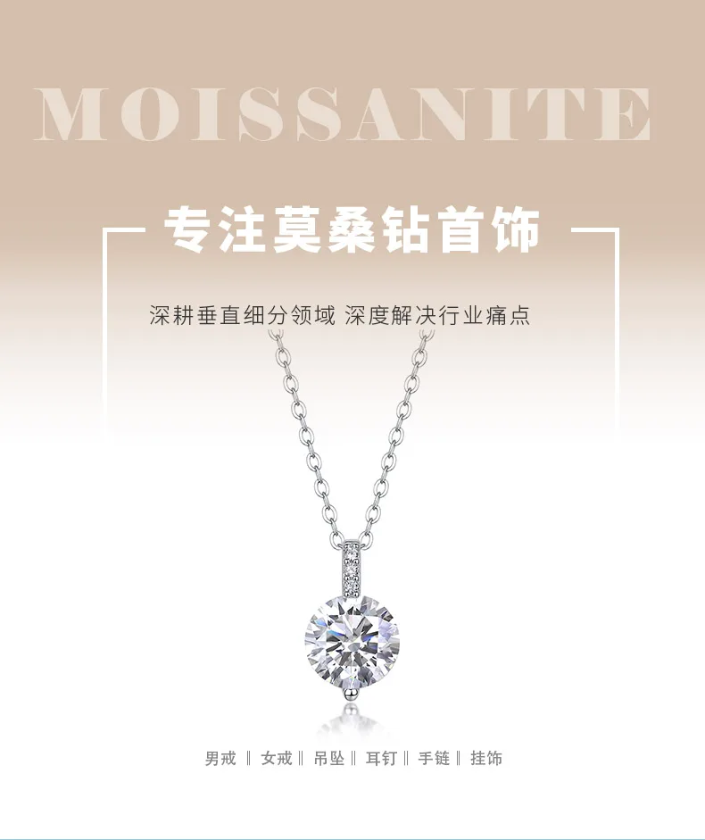 P13644-8.0 S925 Silver 18K White Gold Minimalist Moissanite Necklace 2.0ct detai