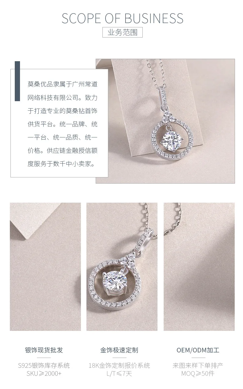 P13587-6.5 S925 Silver 18K White Gold Moissanite Round Pendant Style Necklace 1.