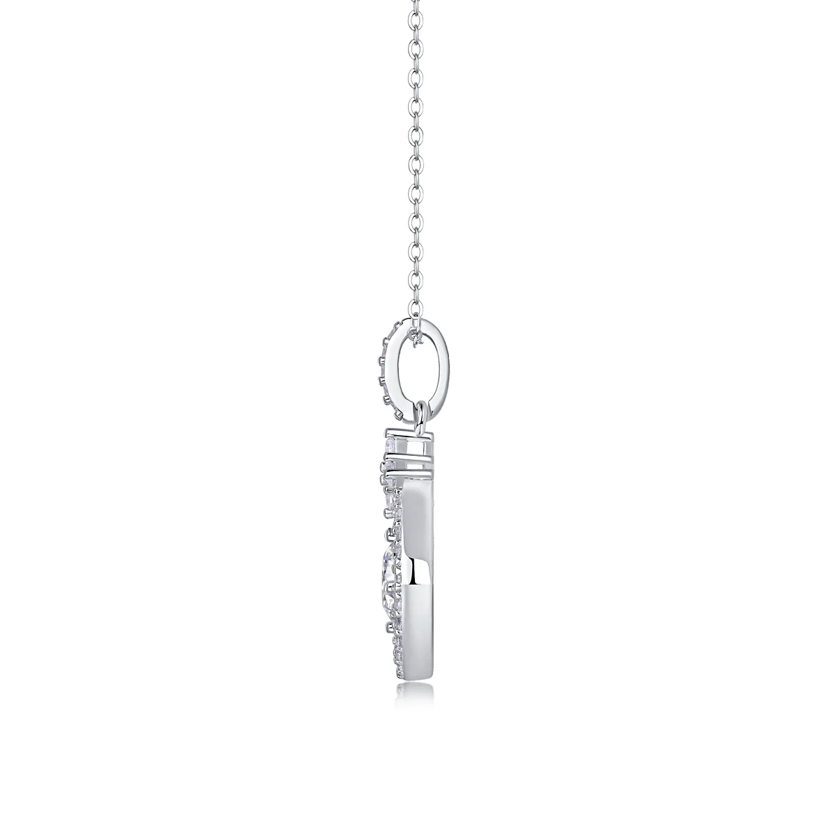 P13586-6.5 S925 Silver 18K White Gold Moissanite Square Pendant Style Necklace 1.0ct