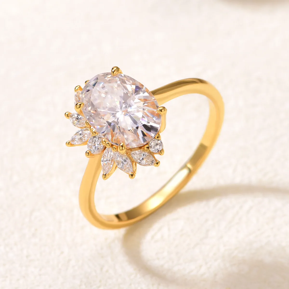 MR0185 S25 Silver 18K Yellow Gold Oval Moissanite Light Luxury Engagement Ring Center Stone 2.5ct/10*7mm
