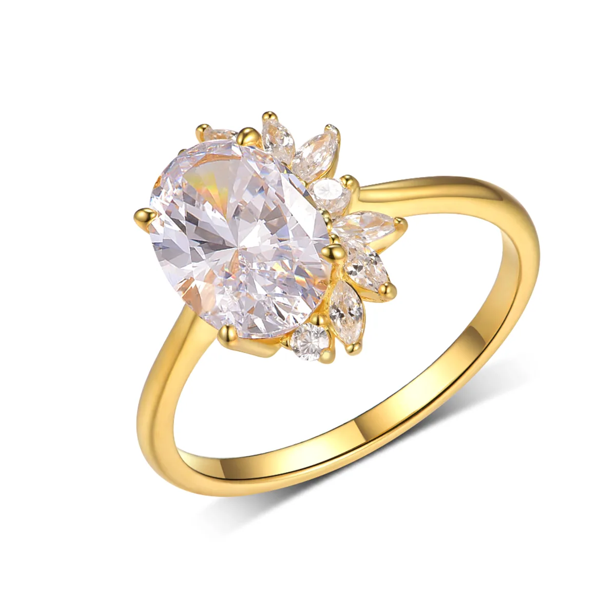 MR0185 S25 Silver 18K Yellow Gold Oval Moissanite Light Luxury Engagement Ring Center Stone 2.5ct/10*7mm