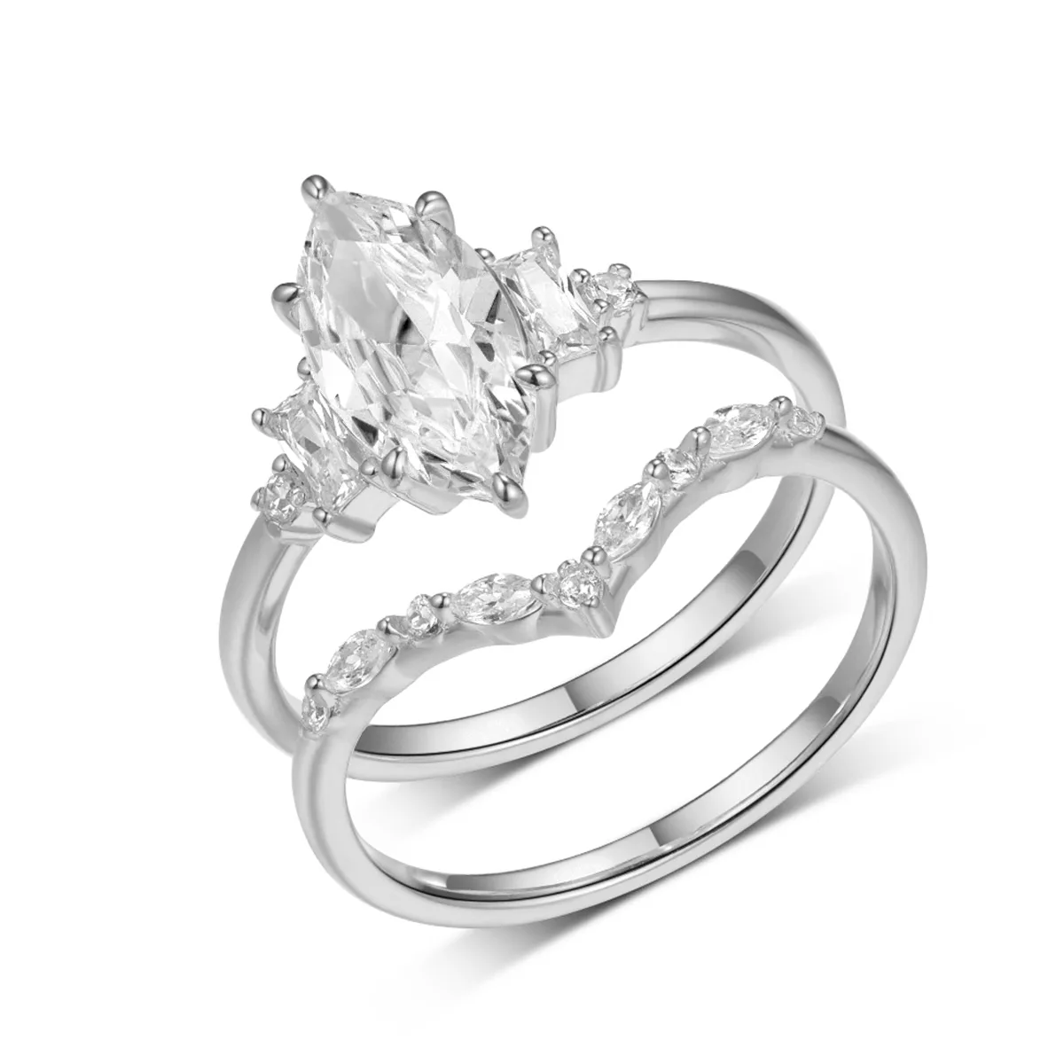 MR0170 S25 Silver 18K Yellow Gold Marquise Moissanite Delicate Bridal Ring Set Center Stone 2.0ct/12*6mm