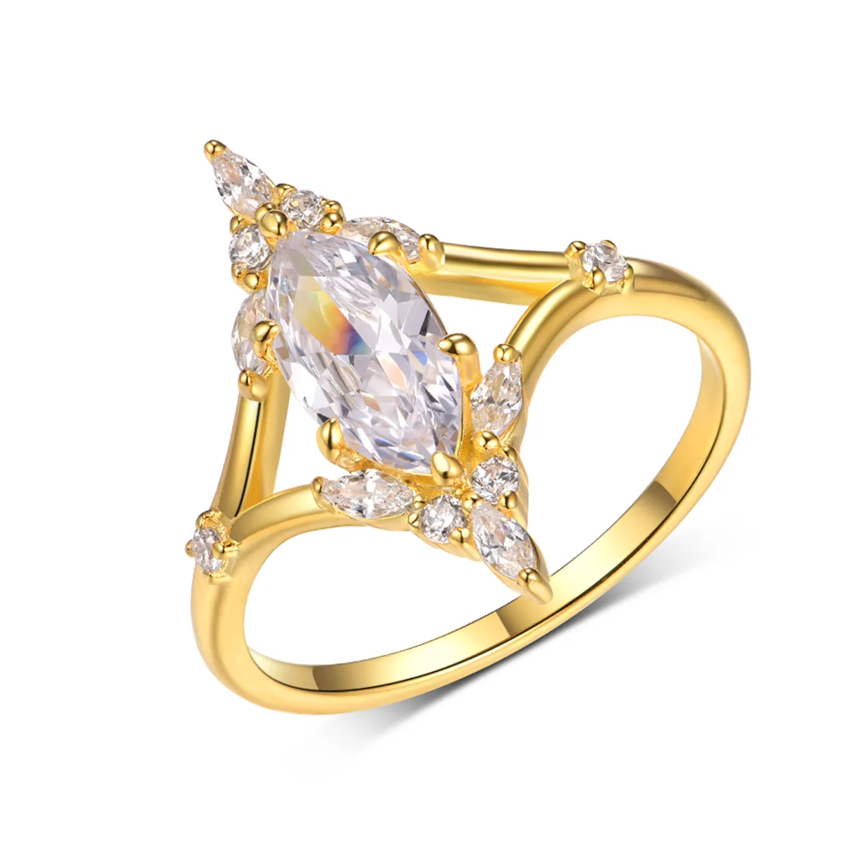 MR0182 S25 Silver 18K Yellow Gold Marquise Moissanite Delicate Confession Ring Center Stone 1.0ct/10*5mm