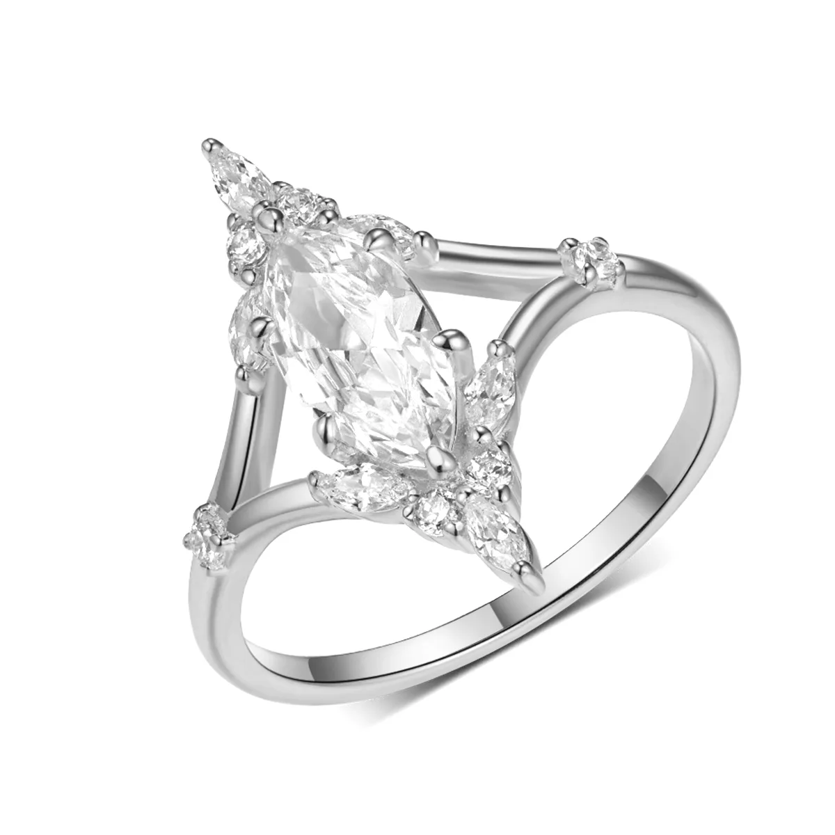 MR0182 S25 Silver 18K Yellow Gold Marquise Moissanite Delicate Confession Ring Center Stone 1.0ct/10*5mm