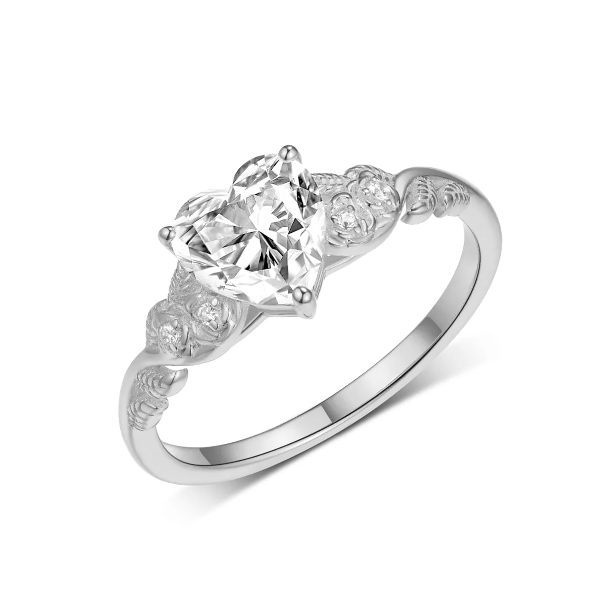 MR0163 S25 Silver 18K Yellow Gold Heart Moissanite Vine Flower Engagement Ring Center Stone 1.5ct/7.0mm