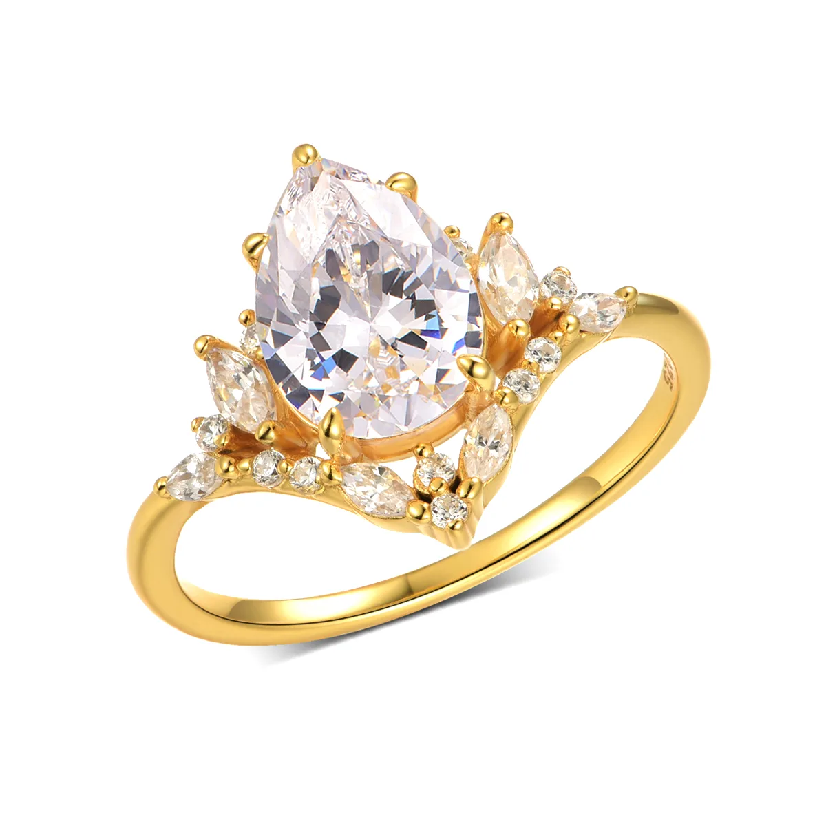 MR0161 S25 Silver 18K Yellow Gold Teardrop Moissanite Light Luxury Confession Ring Center Stone 2.0ct/10*7mm