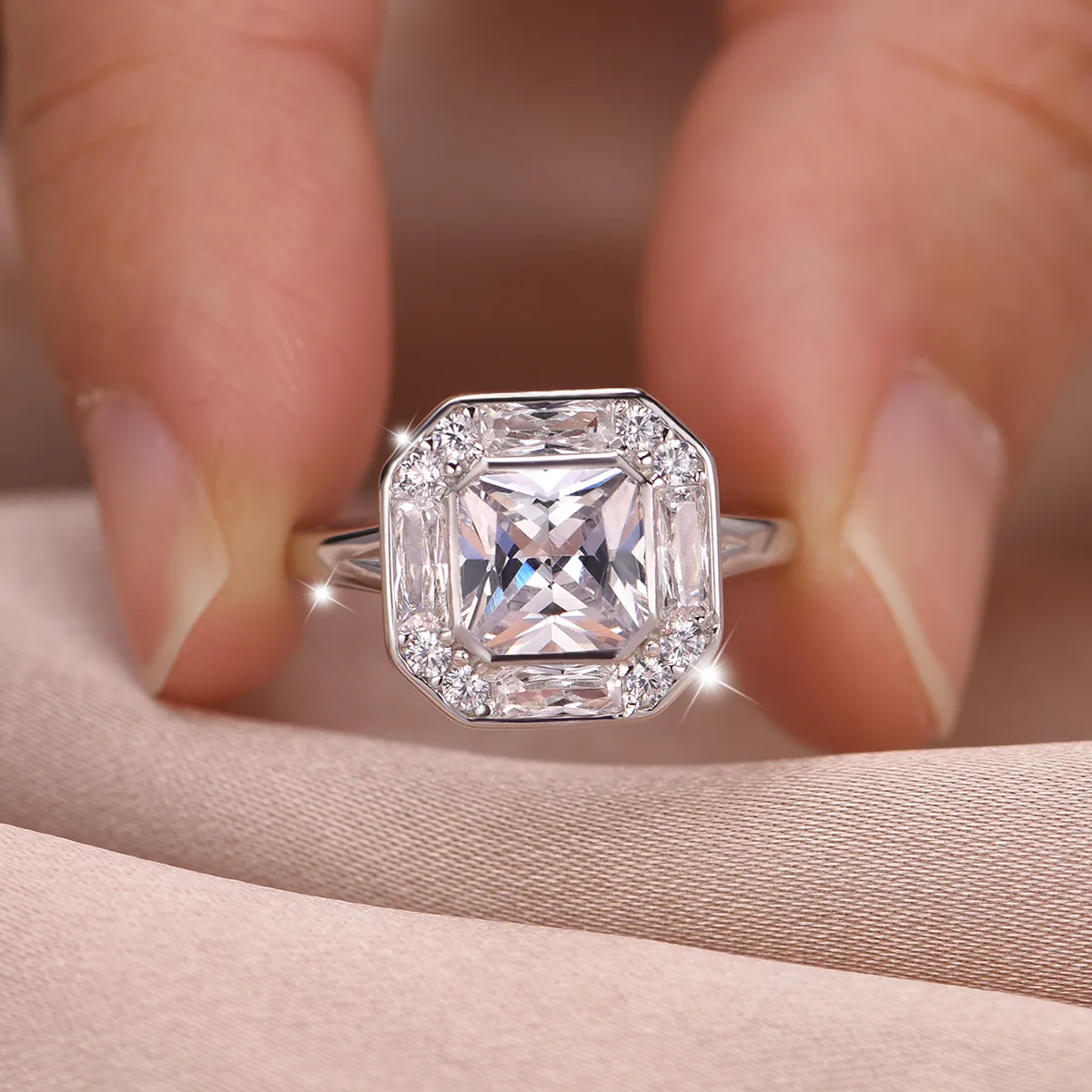 MR0159 S25 Silver 18K Gold Octagon Moissanite Personality Anniversary Ring Center Stone 2.0ct/7.0mm