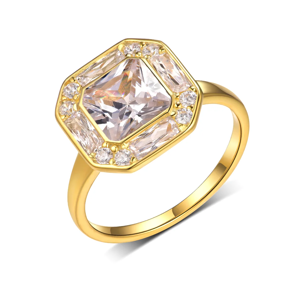 MR0159 S25 Silver 18K Gold Octagon Moissanite Personality Anniversary Ring Center Stone 2.0ct/7.0mm