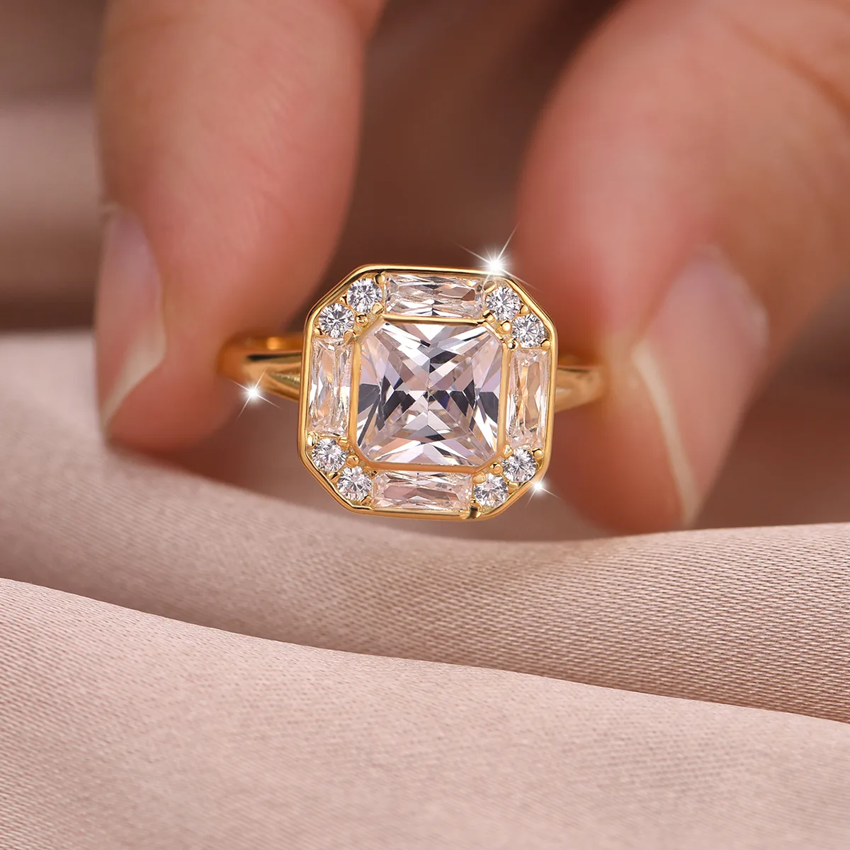 MR0159 S25 Silver 18K Gold Octagon Moissanite Personality Anniversary Ring Center Stone 2.0ct/7.0mm