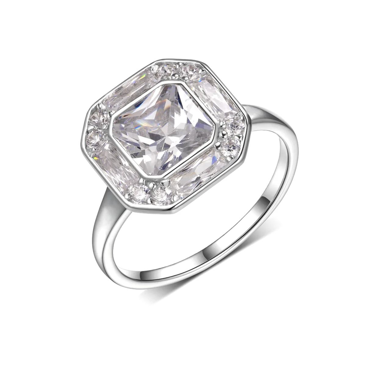 MR0159 S25 Silver 18K Gold Octagon Moissanite Personality Anniversary Ring Center Stone 2.0ct/7.0mm