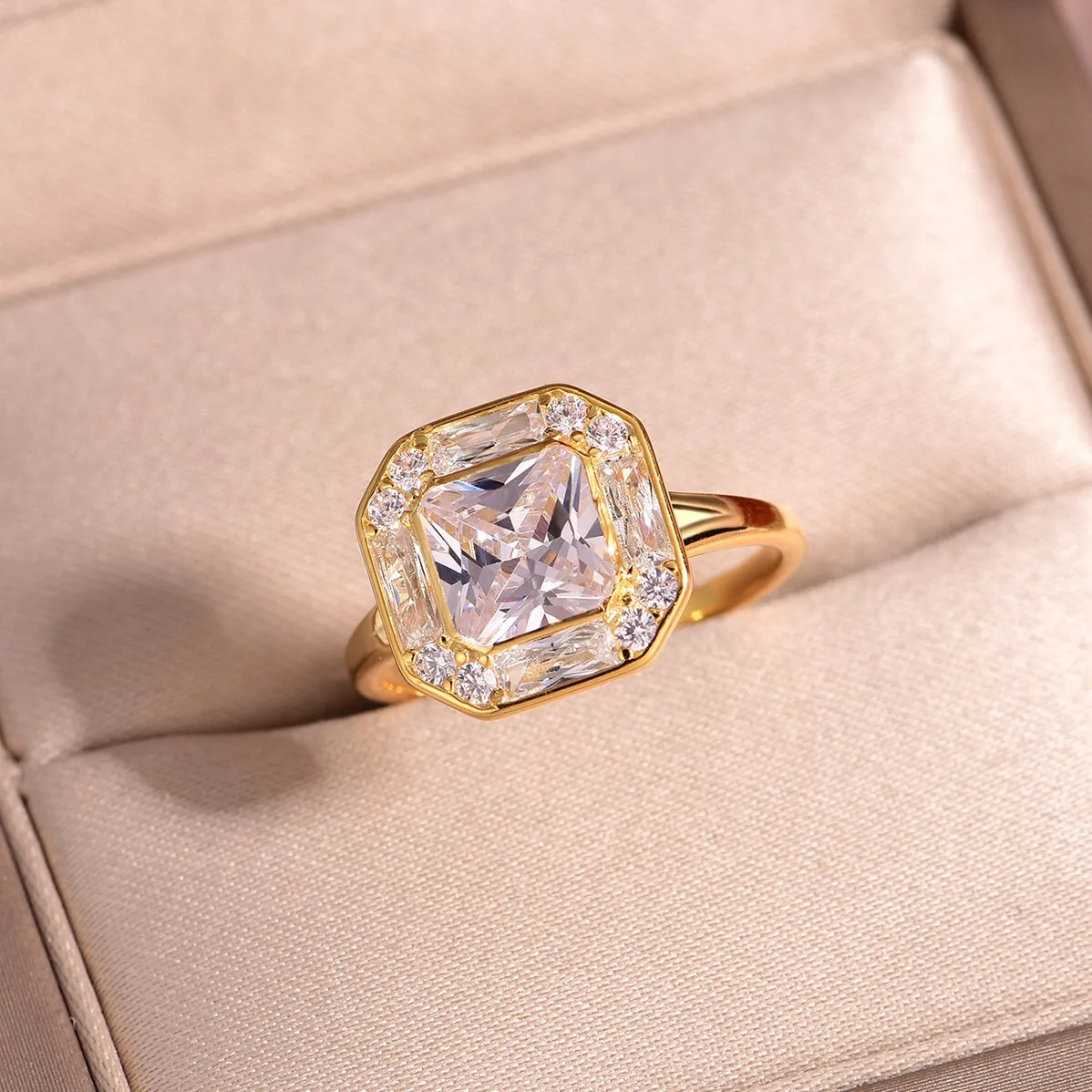 MR0159 S25 Silver 18K Gold Octagon Moissanite Personality Anniversary Ring Center Stone 2.0ct/7.0mm