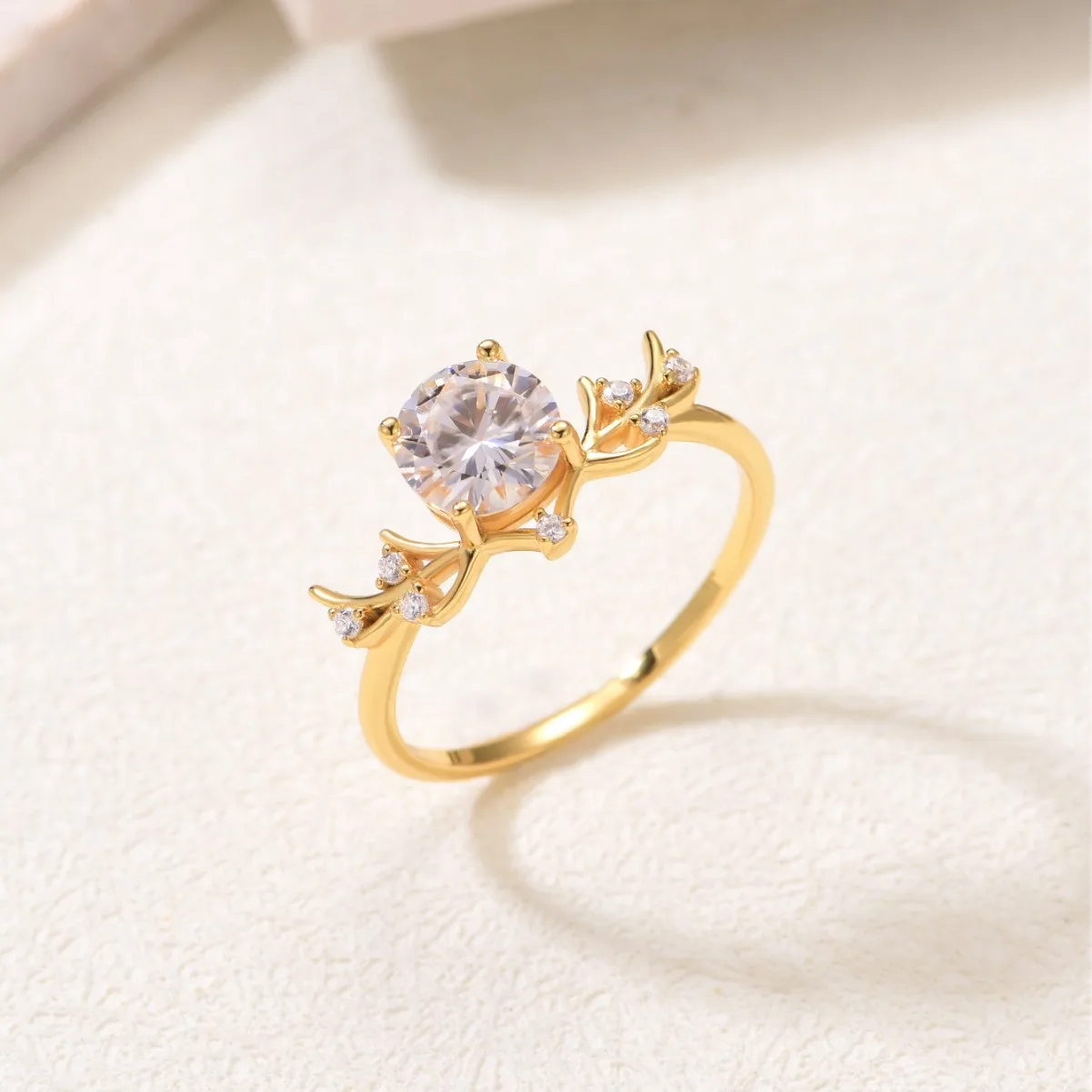MR0156 S25 Silver 18K Yellow Gold Round Moissanite Vine Engagement Ring Center Stone 1.2ct/7.0mm