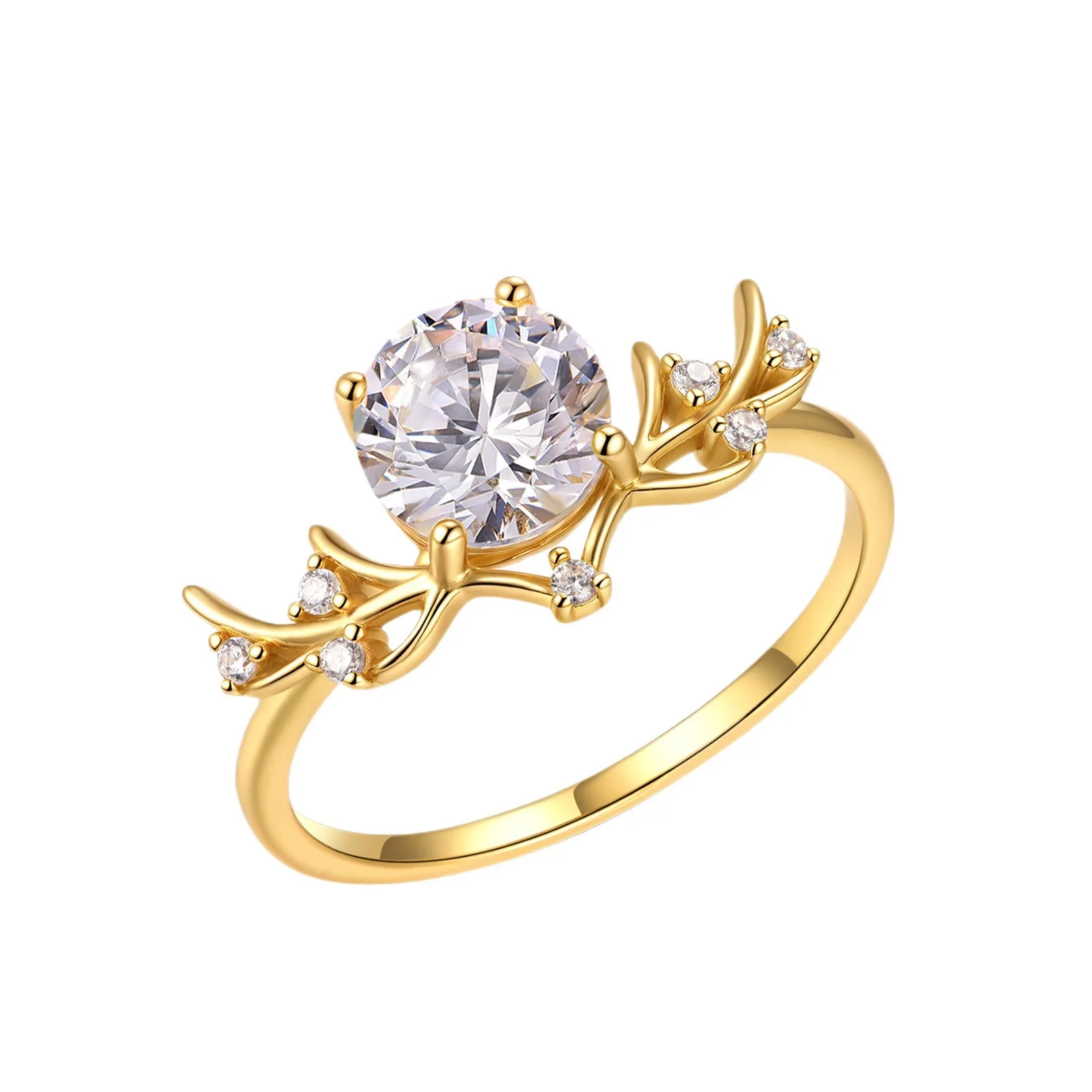 MR0156 S25 Silver 18K Yellow Gold Round Moissanite Vine Engagement Ring Center Stone 1.2ct/7.0mm