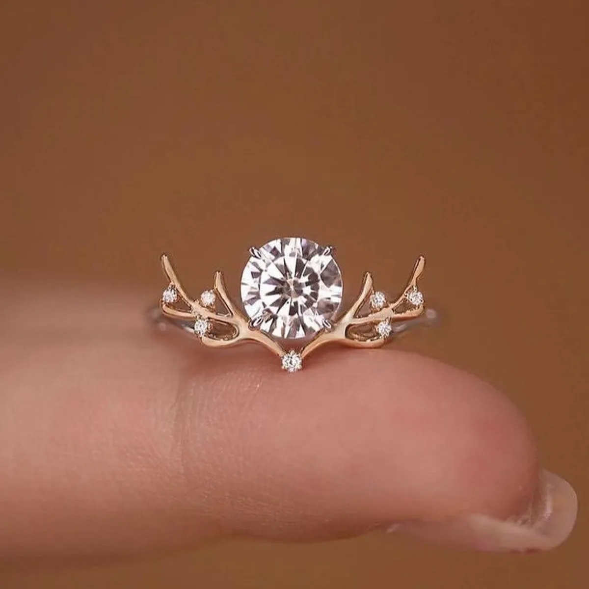 MR0156 S25 Silver 18K Yellow Gold Round Moissanite Vine Engagement Ring Center Stone 1.2ct/7.0mm