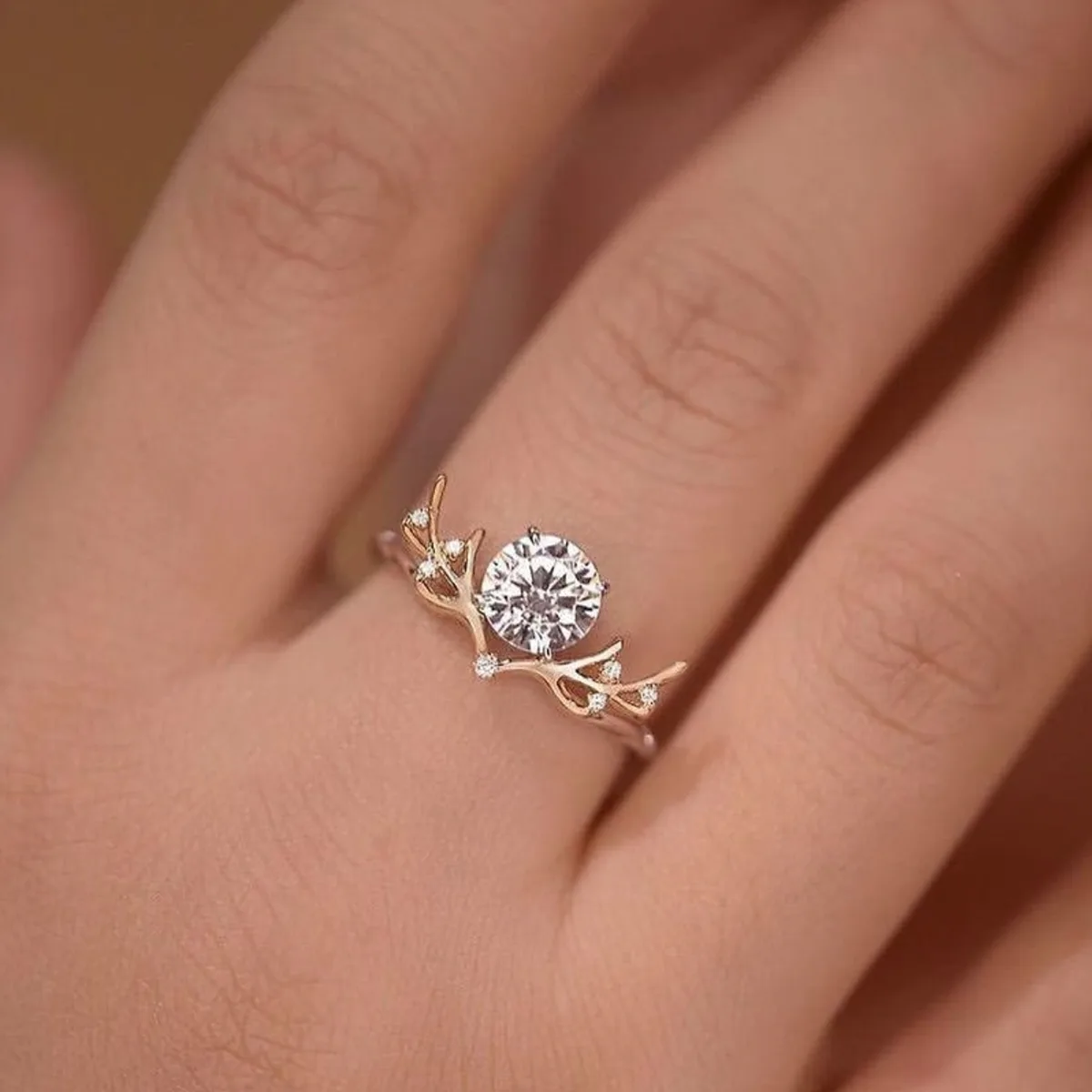 MR0156 S25 Silver 18K Yellow Gold Round Moissanite Vine Engagement Ring Center Stone 1.2ct/7.0mm