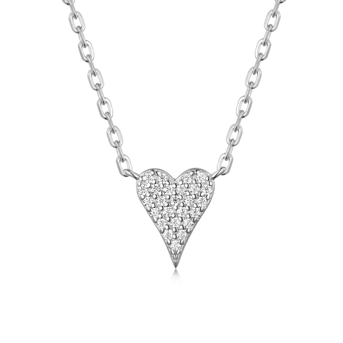 MP0025 S925 Silver 18K White Gold Full Pavé Moissanite Heart Necklace 0.15ct