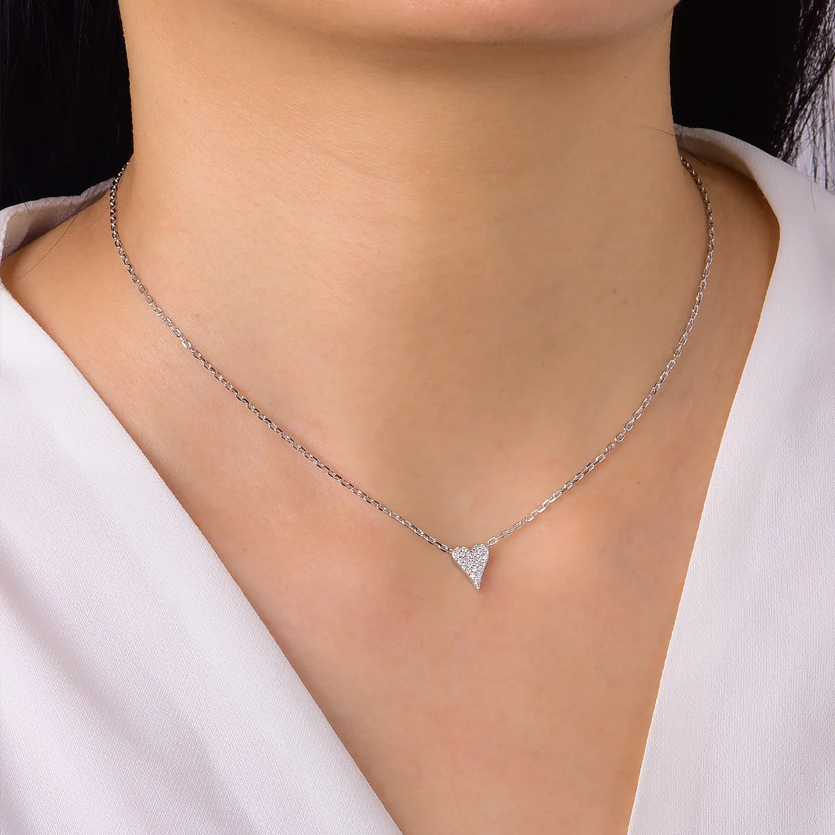 MP0025 S925 Silver 18K White Gold Full Pavé Moissanite Heart Necklace 0.15ct
